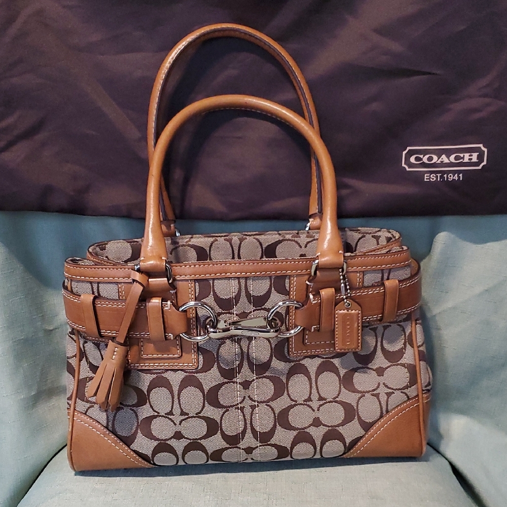 Coach Tan and Gray Signature Satchel